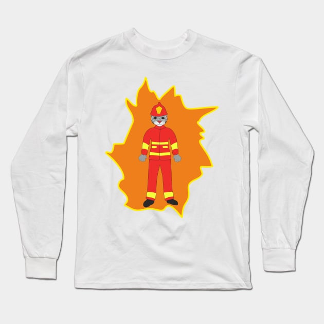 Firefighter cat Long Sleeve T-Shirt by Alekvik